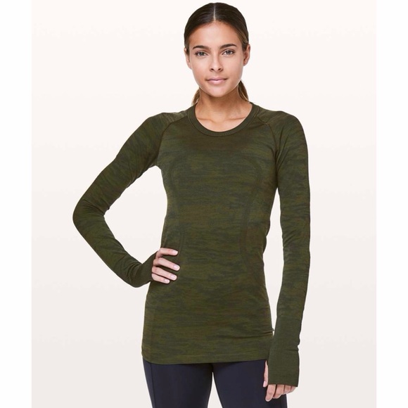 lululemon athletica Tops - Lululemon Swiftly Tech Long Sleeve Crew Neck Top Thumb Holes Dark Olive Green